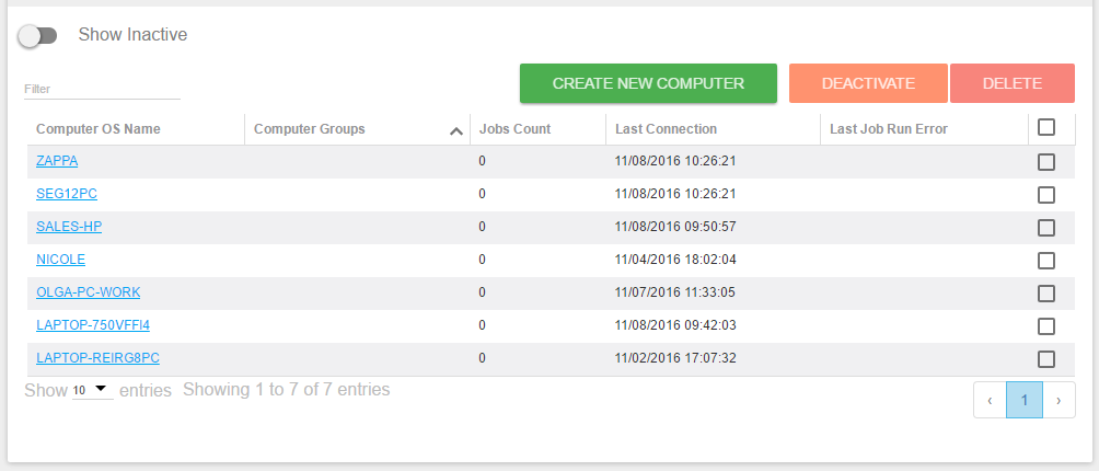 Control Center Computer List