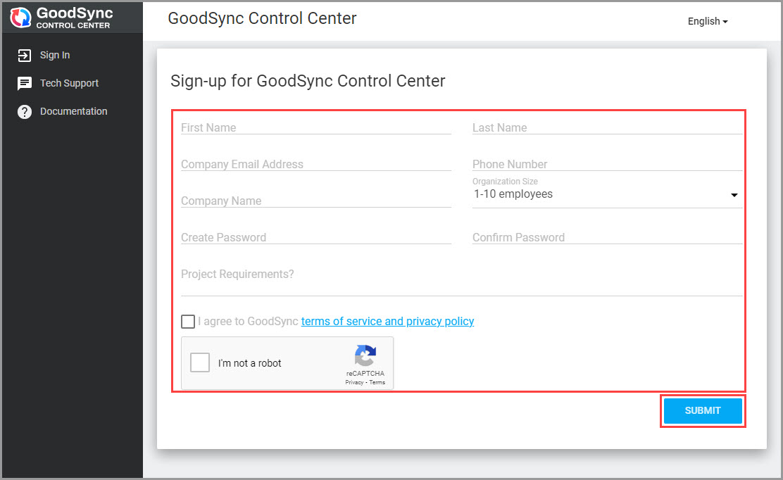 Control Center Company Creation